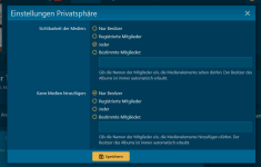 Screenshot der Privatsphäre-Einstellungen der galerie mit der Sichbarkeits-Einstellung Jeder