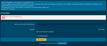 Screenshot: Fehlermeldung Dazu muss man eingeloggt sein. mit Login-Formular Screenshot: Fehlermeldung Dazu muss man eingeloggt sein. mit Login-Formular