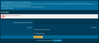 Screenshot: Fehlermeldung Dazu muss man eingeloggt sein. mit Login-Formular